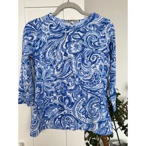 Barbara Gerwit Women's Floral Watercolor Nylon Spandex 3/4 Sleeve Top, Small,EUC